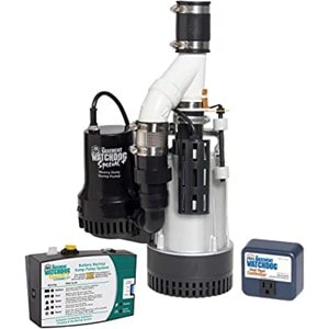 Pictured is the Basement Watchdog BW4000 Combo Sump Pump with Primry pump BW1050 and BWSP battery backup sump pump